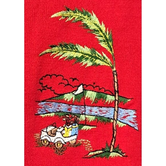 Womens Golf Cardigan Sweater Red Vintage Andrew Argenti Embroidery Acrylic Count - Picture 4 of 6